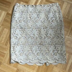 Beautiful Ann Taylor two tone cream lace pencil skirt size 10 EUC
